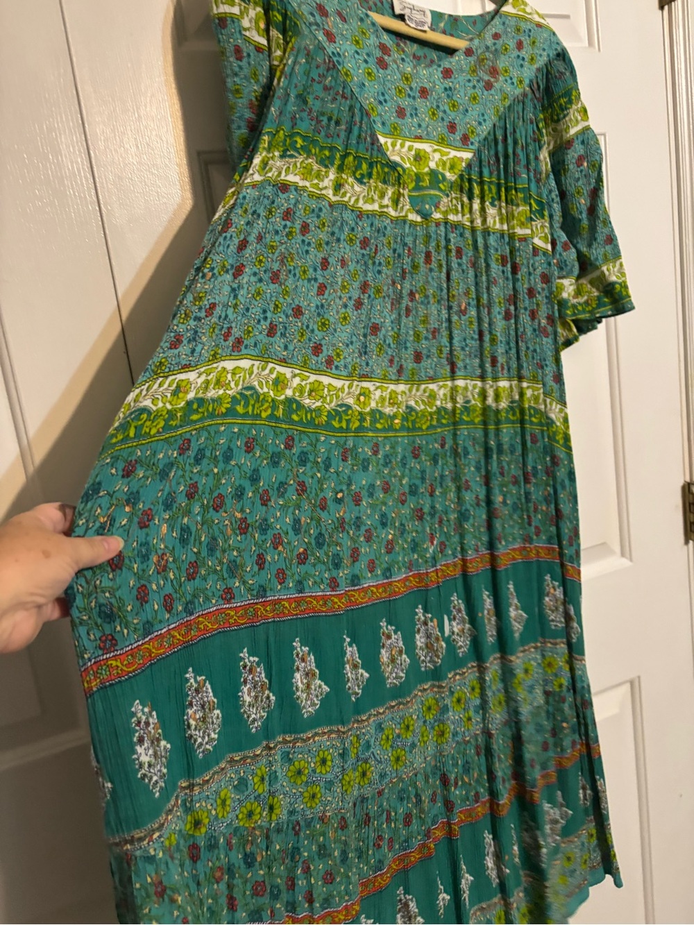 Saybury Boho Muu Muu medium Oversized Teal Green Floral Midi Dress - Picture 6 of 7